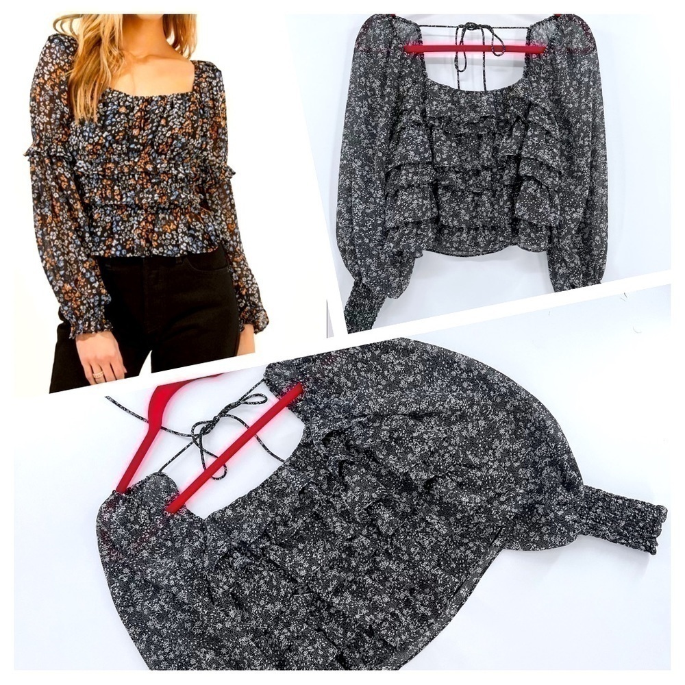 ASTR the Label Elva Flora Long Sleeve Top/Black Floral size XS